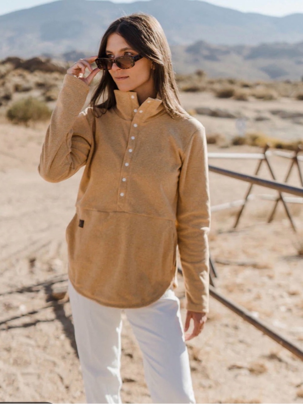 Camel Pullover Snap-Front Fleece Sweatshirt - DESO Supply Co.